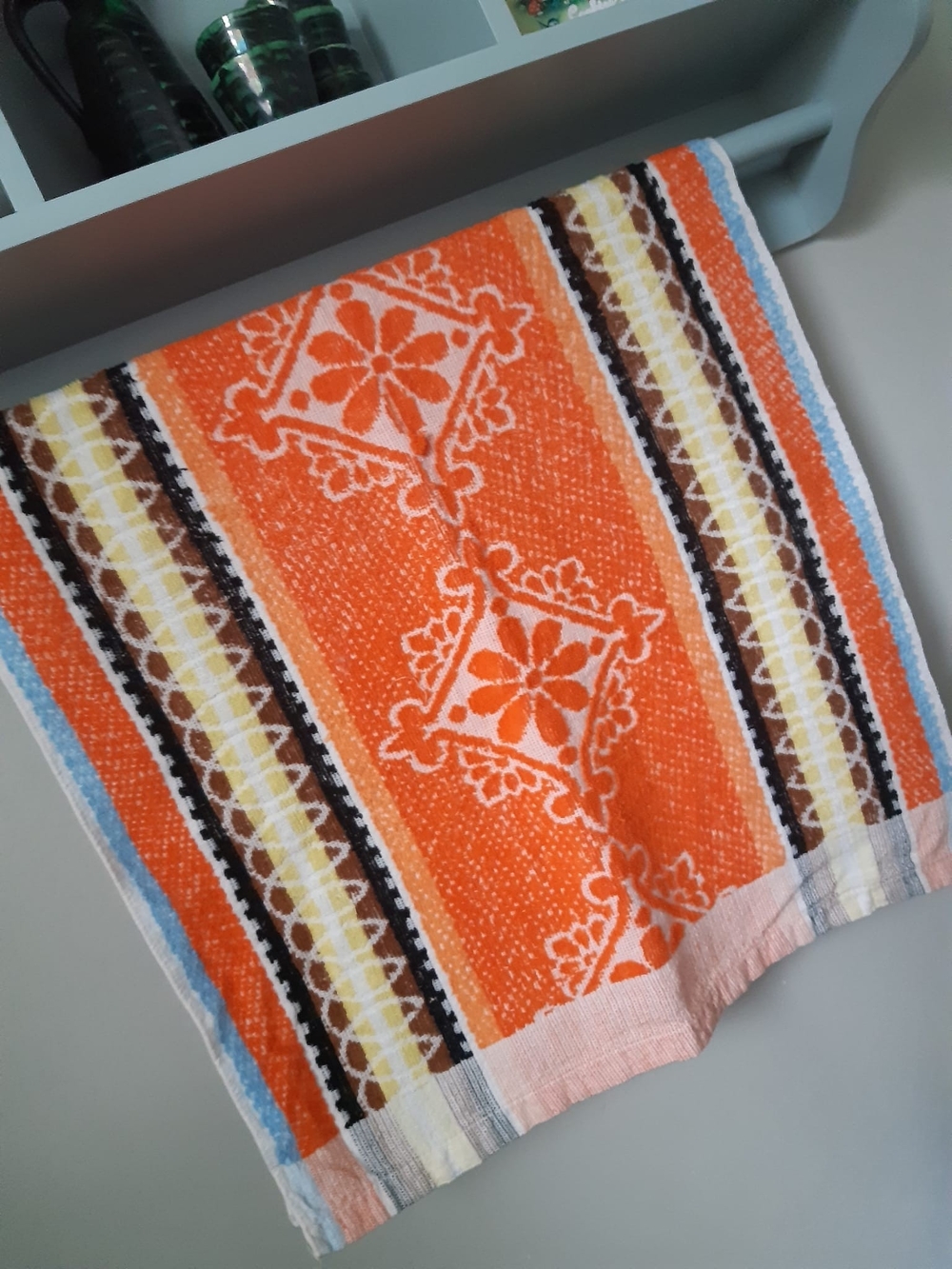 70's Orange Floral Stripe Towel